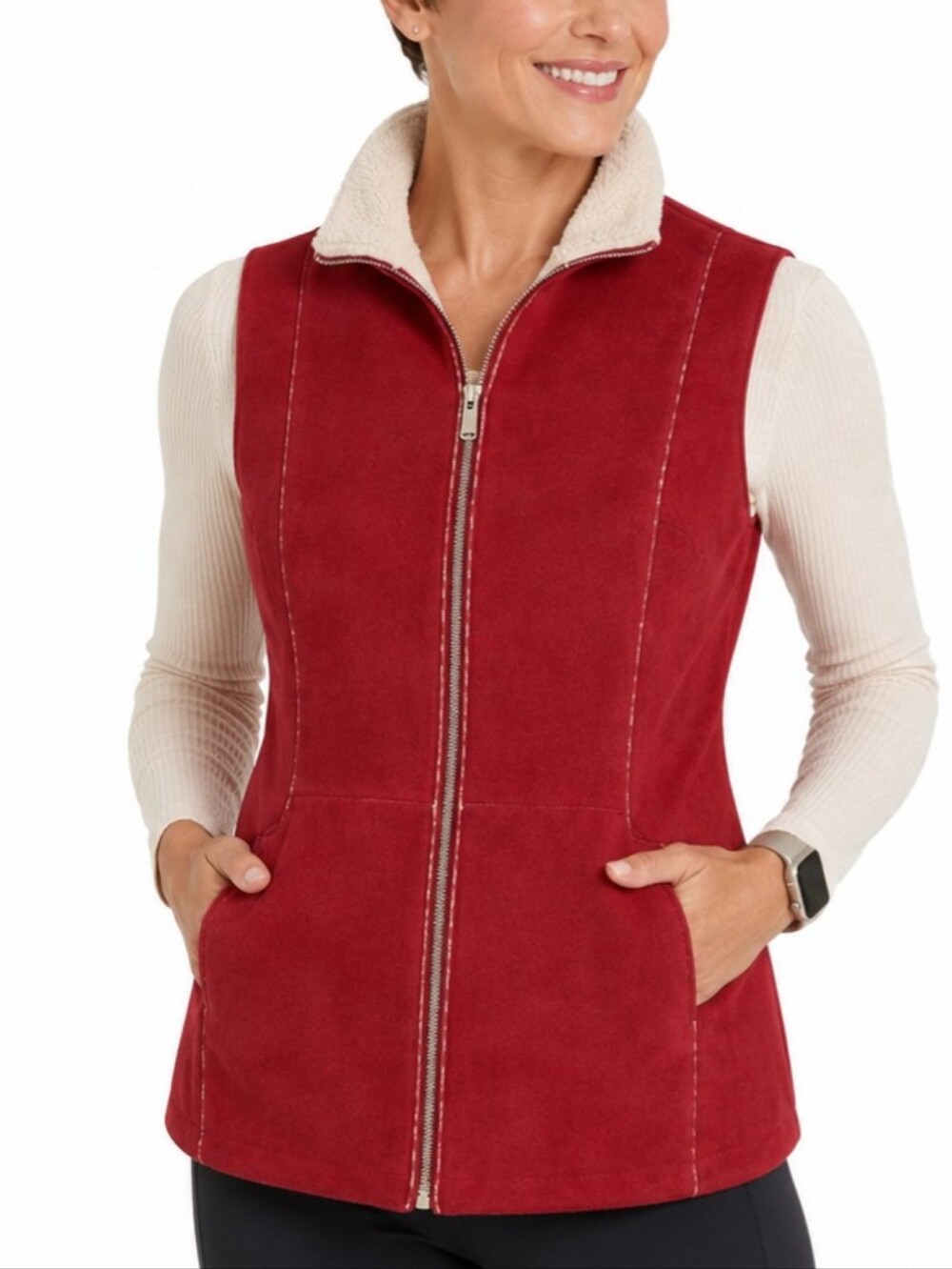 Chico’s Faux Suede Sherpa Lined Zip Front Vest Size Med/8 Chico's 1